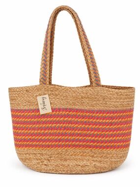 Magid Woven Straw Tote Striped Beach Bag